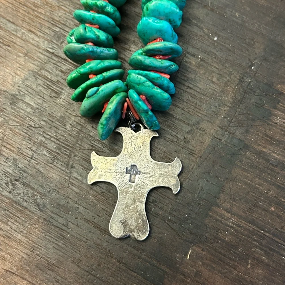 Turquoise and Silver Cross Necklace - Picture 5 of 6
